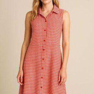 FLAX Linen Midi Dress Size Small Red Shift Coastal Sleeveless Tank Lagenlook